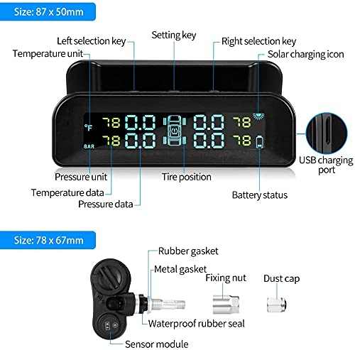 CAR Internal TPMS D260 Solar internal tire pressure sensor SYSTEM with HD Digital LCD Display Auto Alarm System (Internal Sensor) - Internal Tire Pressure Sensor for Cars - TPMS INTERNAL D260 DHUNIKART