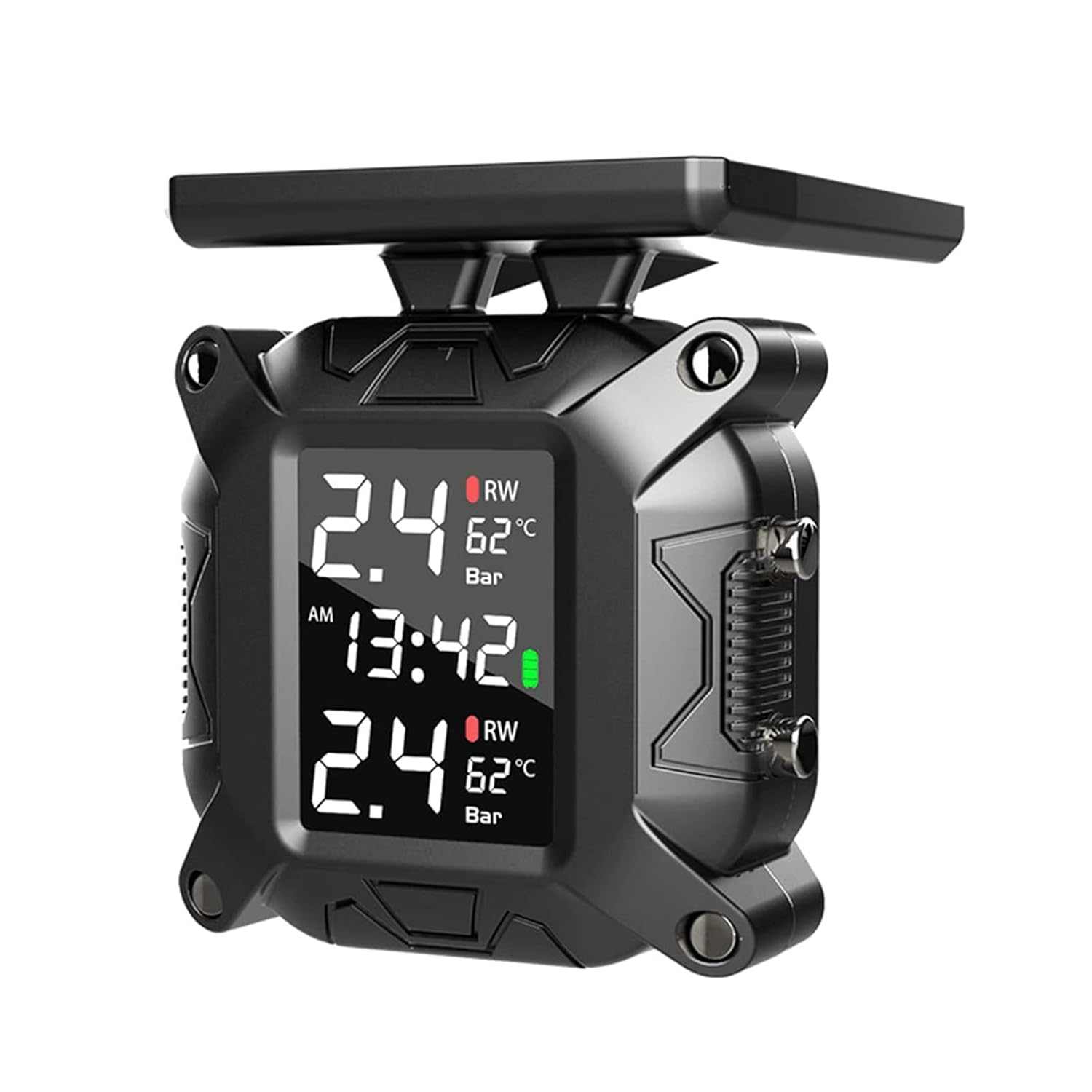 Motorcycle Tire Pressure Monitoring System Wireless , for Motorcycle with 2 External Sensors - Motorcycle Tire Pressure Monitoring System Solar TPMS with LCD Display