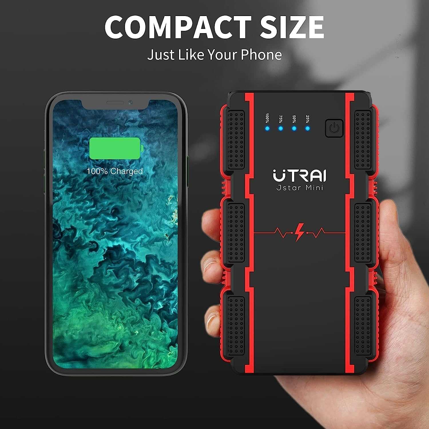 UTRAI JS- Mini Portable Car Jump Starter Pack, 1000A Peak 13000mAh - Jump Starter Pack - UTRAI JS-Mini Portable Car Battery 1000A 13000mah