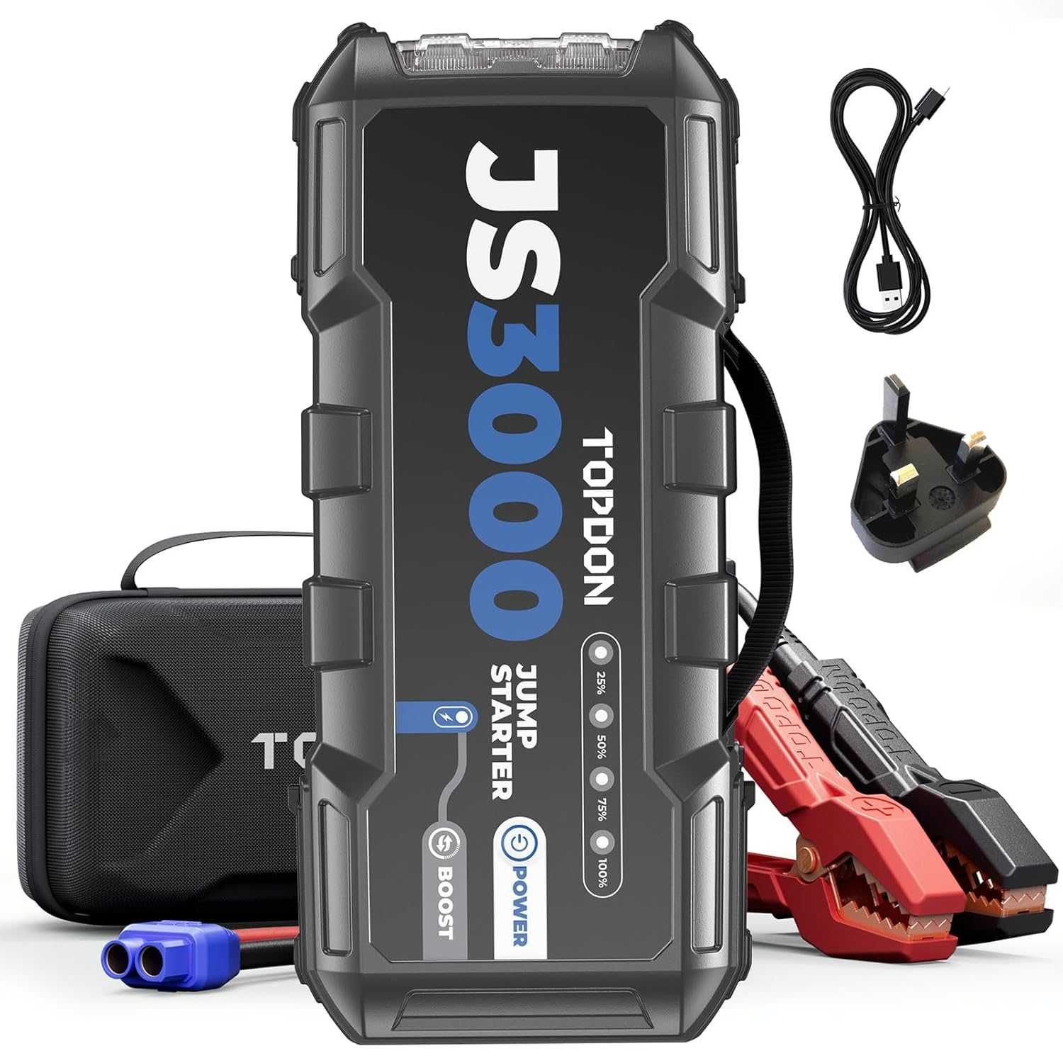 Portable Jump Starter for 9L Engines - TOPDON JS3000 3000A Power 24000 mAh - Portable Jump Starter for 9L Engines - TOPDON JS3000 3000A Power bank