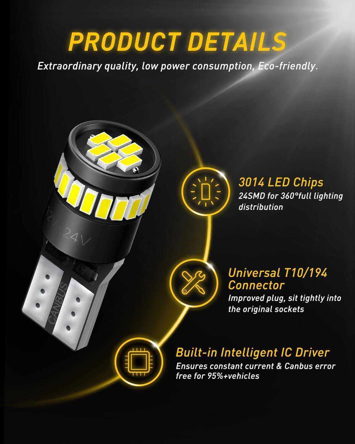 Car LED Interior Light License Plate Light Kit 194 LED Bulb, 6000K White for CAR - SAFE DRIVES
