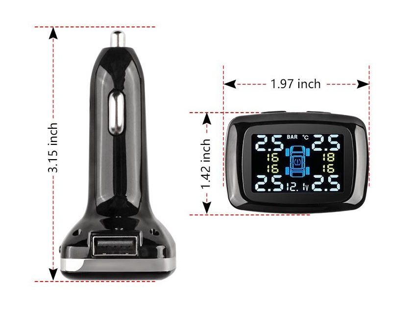 Tyre pressure monitoring system with USB Charging Port Wireless Cigarette Plug Charger Car - Tyre Pressure Monitoring System - USB Charging & USB charging, port
