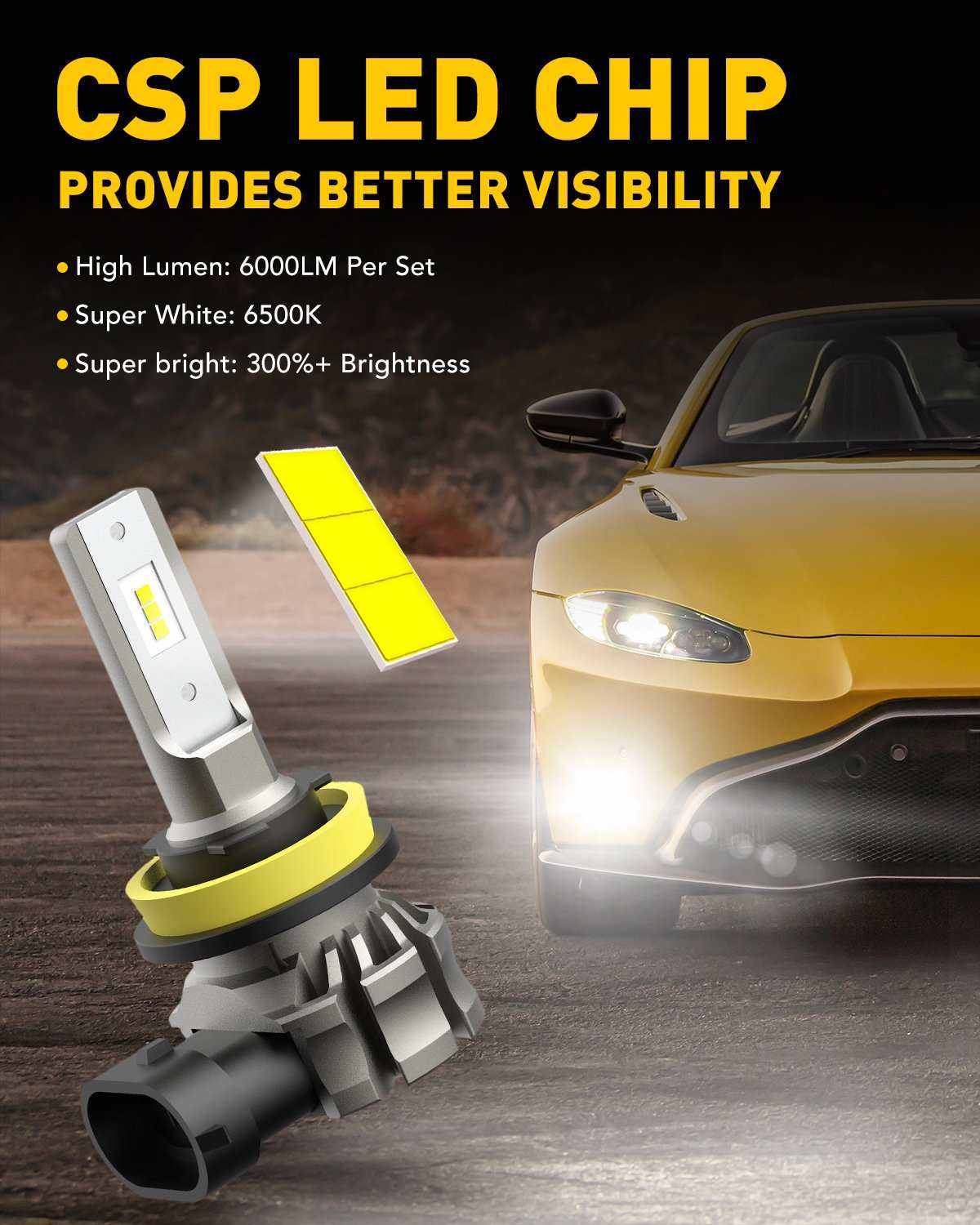 H11 led fog lights Light Bulbs LED , Fanless Design, 6000 Lumens 6500K Cool White (Pack of 2) - SAFE DRIVES