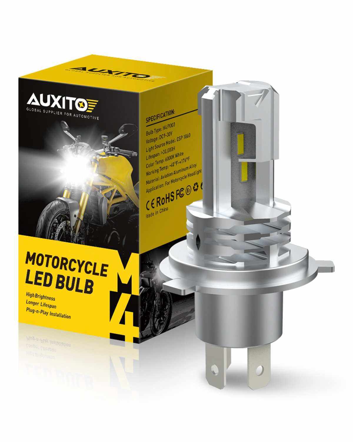 H4 Led Motorcycle Headlight, 9003 HB2 LED Light 6000K White for High and Low Hi/Lo Beam 1860 CSP LED Chips - SAFE DRIVES
