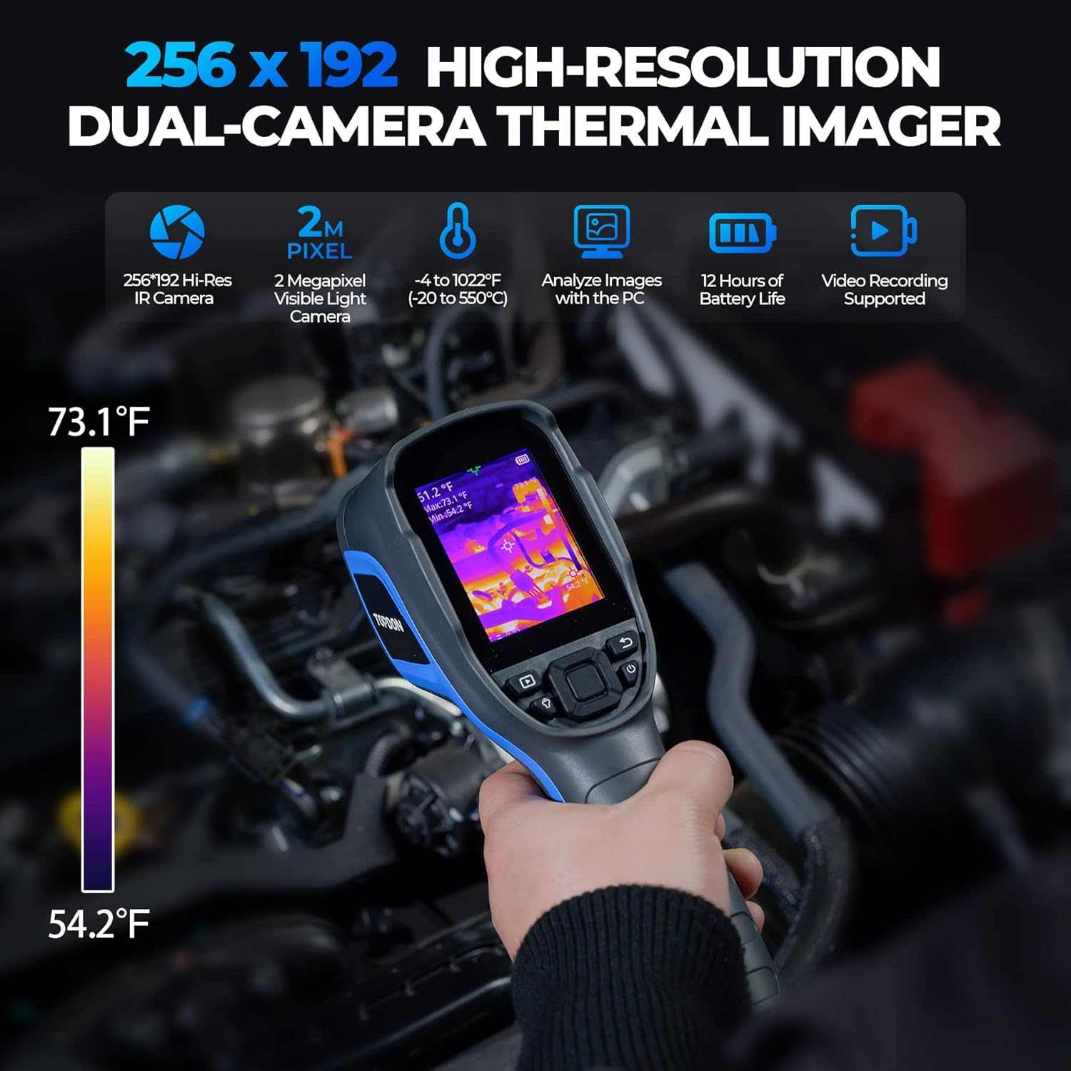 TOPDON TC005 256 x 192 IR High Resolution Dual-Camera Thermal Imaging Camera with 12-Hour Battery Life and 2MP Visual Light - SAFE DRIVES