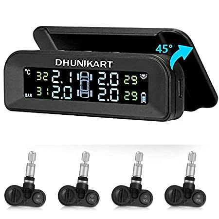 CAR Internal TPMS D260 Solar internal tire pressure sensor SYSTEM with HD Digital LCD Display Auto Alarm System (Internal Sensor) - Internal Tire Pressure Sensor for Cars - TPMS INTERNAL D260 DHUNIKART