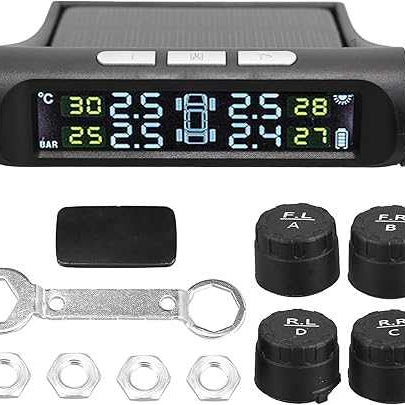 CAR EXTERNAL Tyre Pressure Monitoring System TPMS Wireless Solar Power and USB Charger Monitor - Tyre Pressure Monitoring System Wireless Solar USB Charger EXTERNAL