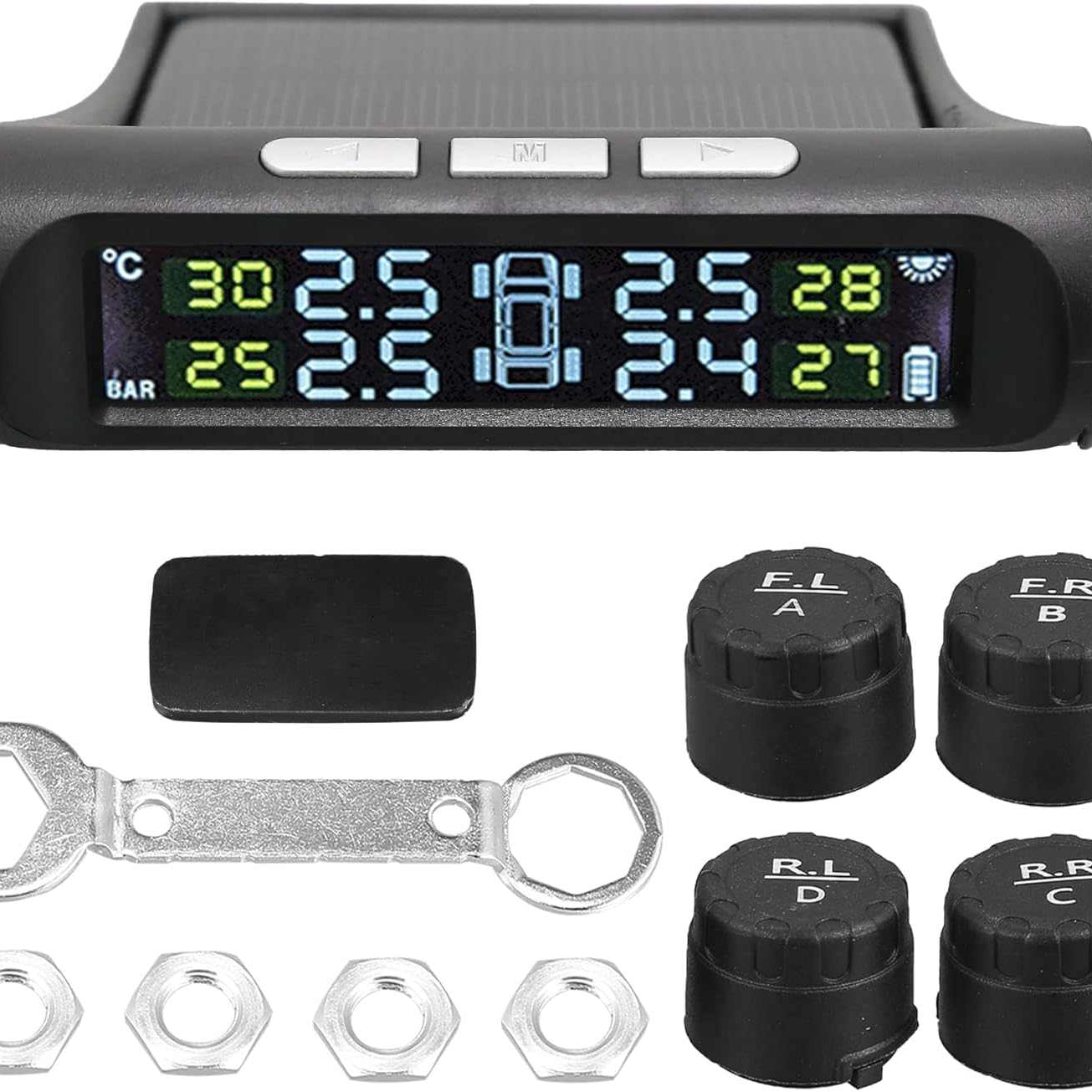 CAR EXTERNAL Tyre Pressure Monitoring System TPMS Wireless Solar Power and USB Charger Monitor - SAFE DRIVES