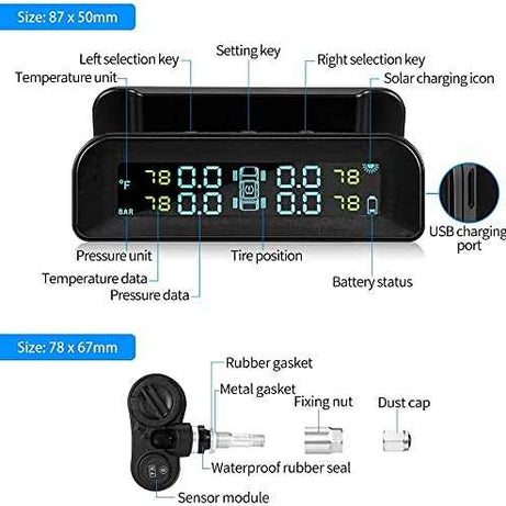 CAR Internal TPMS D260 Solar internal tire pressure sensor SYSTEM with HD Digital LCD Display Auto Alarm System
