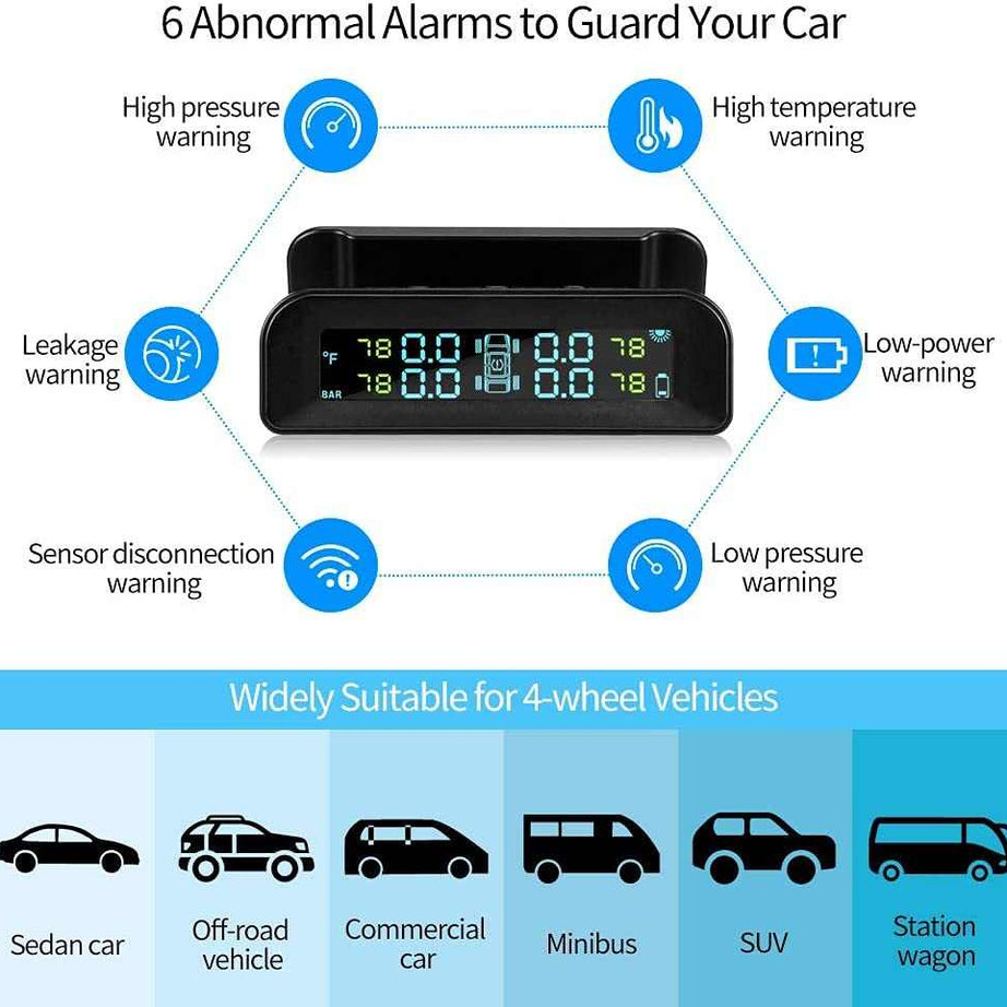 CAR Internal TPMS D260 Solar internal tire pressure sensor SYSTEM with HD Digital LCD Display Auto Alarm System