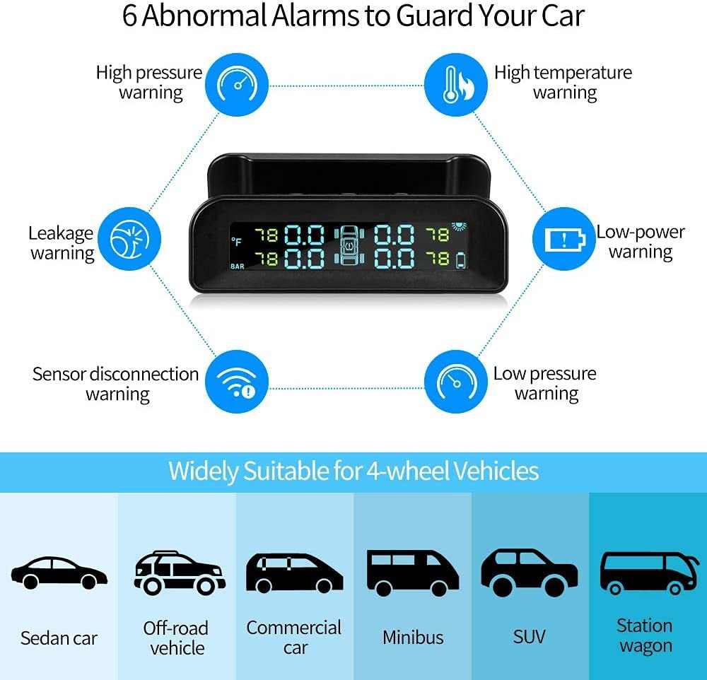 CAR Internal TPMS D260 Solar internal tire pressure sensor SYSTEM with HD Digital LCD Display Auto Alarm System