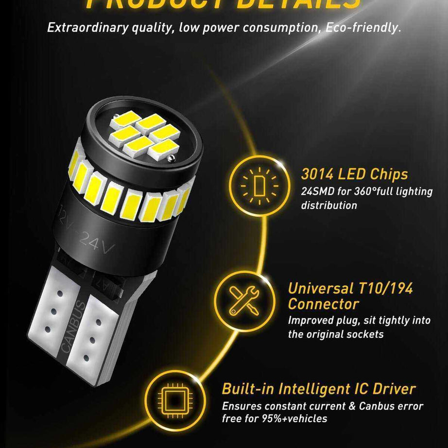 Car LED Interior Light License Plate Light Kit 194 LED Bulb, 6000K White for CAR - SAFE DRIVES