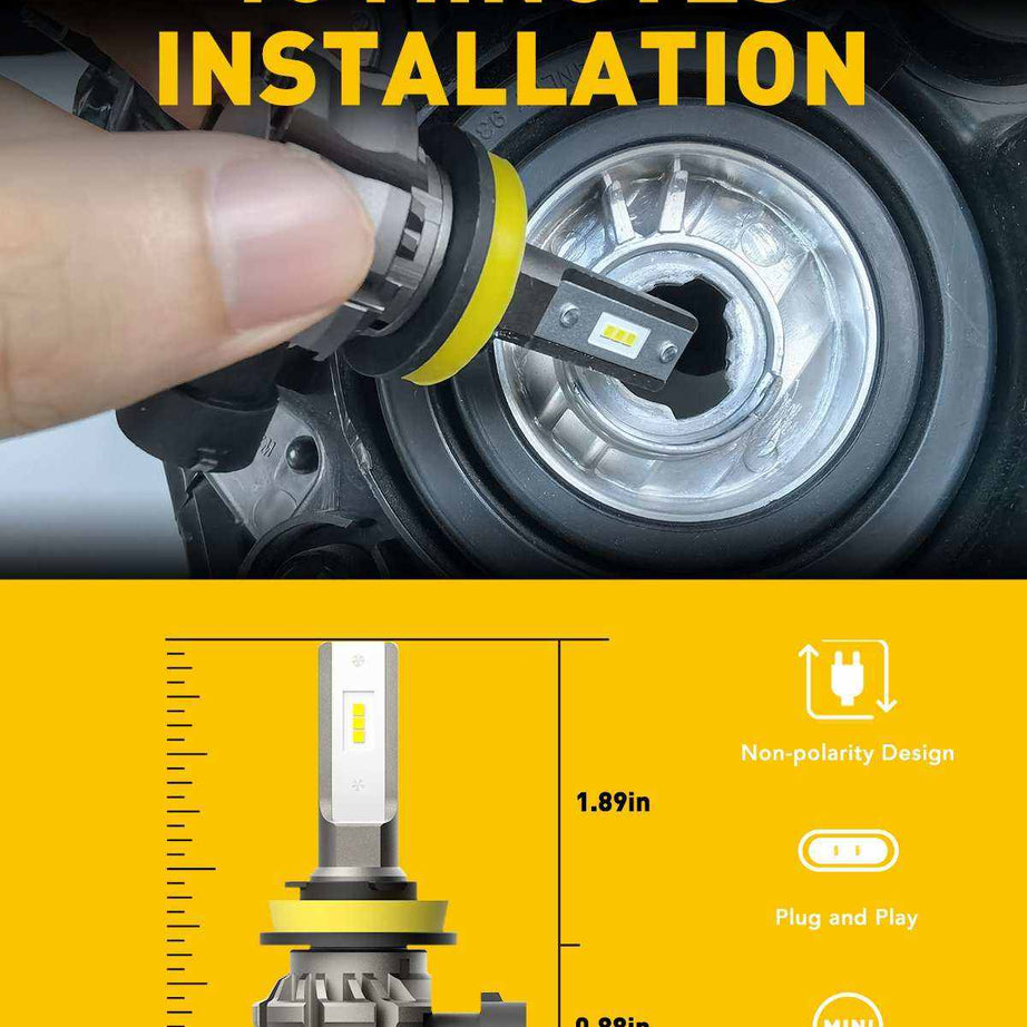 H11 led fog lights Light Bulbs LED , Fanless Design, 6000 Lumens 6500K Cool White (Pack of 2) - SAFE DRIVES