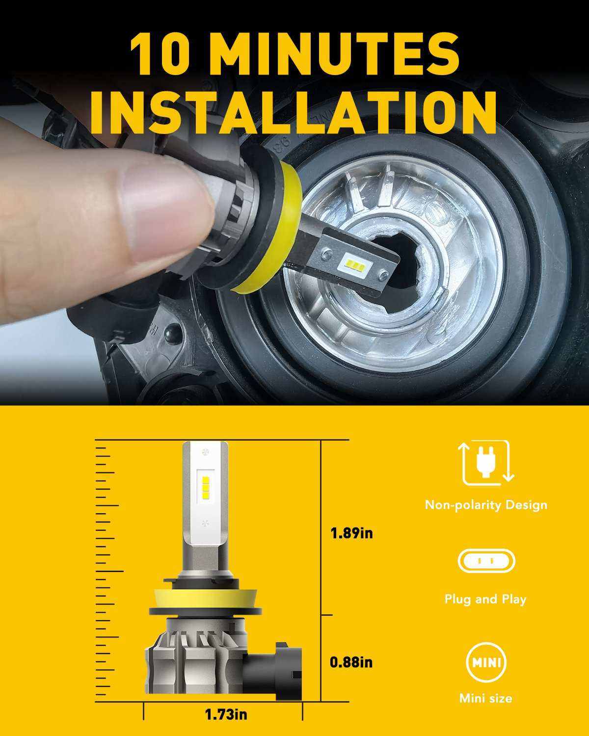 H11 led fog lights Light Bulbs LED , Fanless Design, 6000 Lumens 6500K Cool White (Pack of 2) - SAFE DRIVES