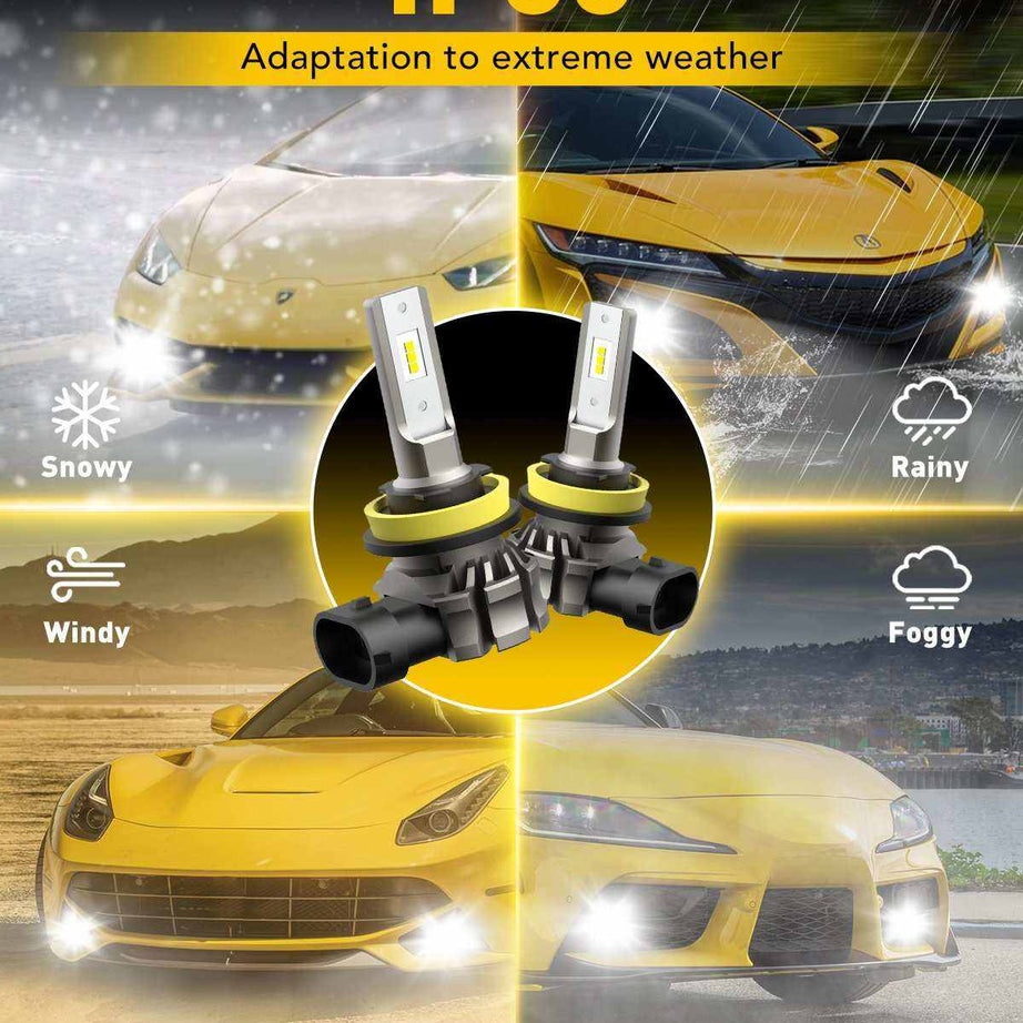 H11 led fog lights Light Bulbs LED , Fanless Design, 6000 Lumens 6500K Cool White (Pack of 2) - SAFE DRIVES