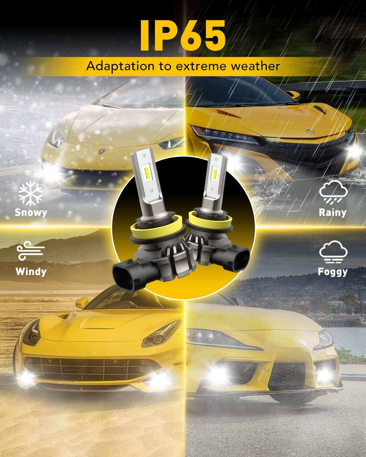 H11 led fog lights Light Bulbs LED , Fanless Design, 6000 Lumens 6500K Cool White (Pack of 2) - SAFE DRIVES