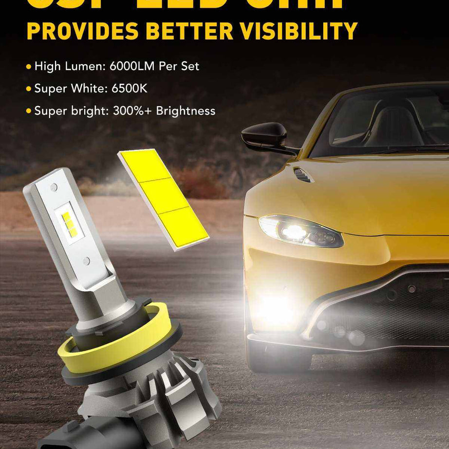 H11 led fog lights Light Bulbs LED , Fanless Design, 6000 Lumens 6500K Cool White (Pack of 2) - SAFE DRIVES