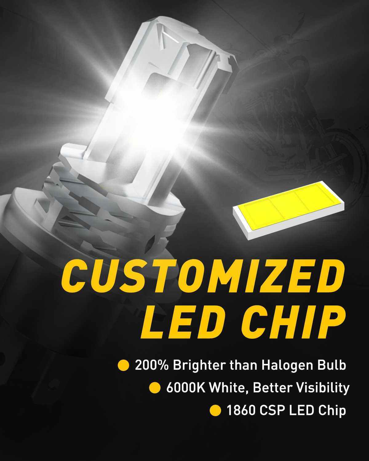 H4 Led Motorcycle Headlight, 9003 HB2 LED Light 6000K White for High and Low Hi/Lo Beam 1860 CSP LED Chips - SAFE DRIVES