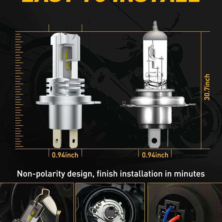 H4 Led Motorcycle Headlight, 9003 HB2 LED Light 6000K White for High and Low Hi/Lo Beam 1860 CSP LED Chips - SAFE DRIVES