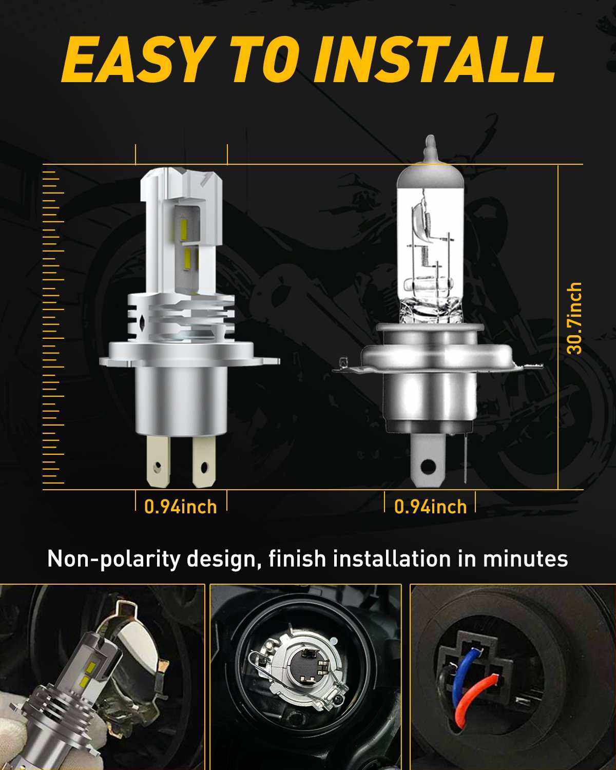 H4 Led Motorcycle Headlight, 9003 HB2 LED Light 6000K White for High and Low Hi/Lo Beam 1860 CSP LED Chips - SAFE DRIVES