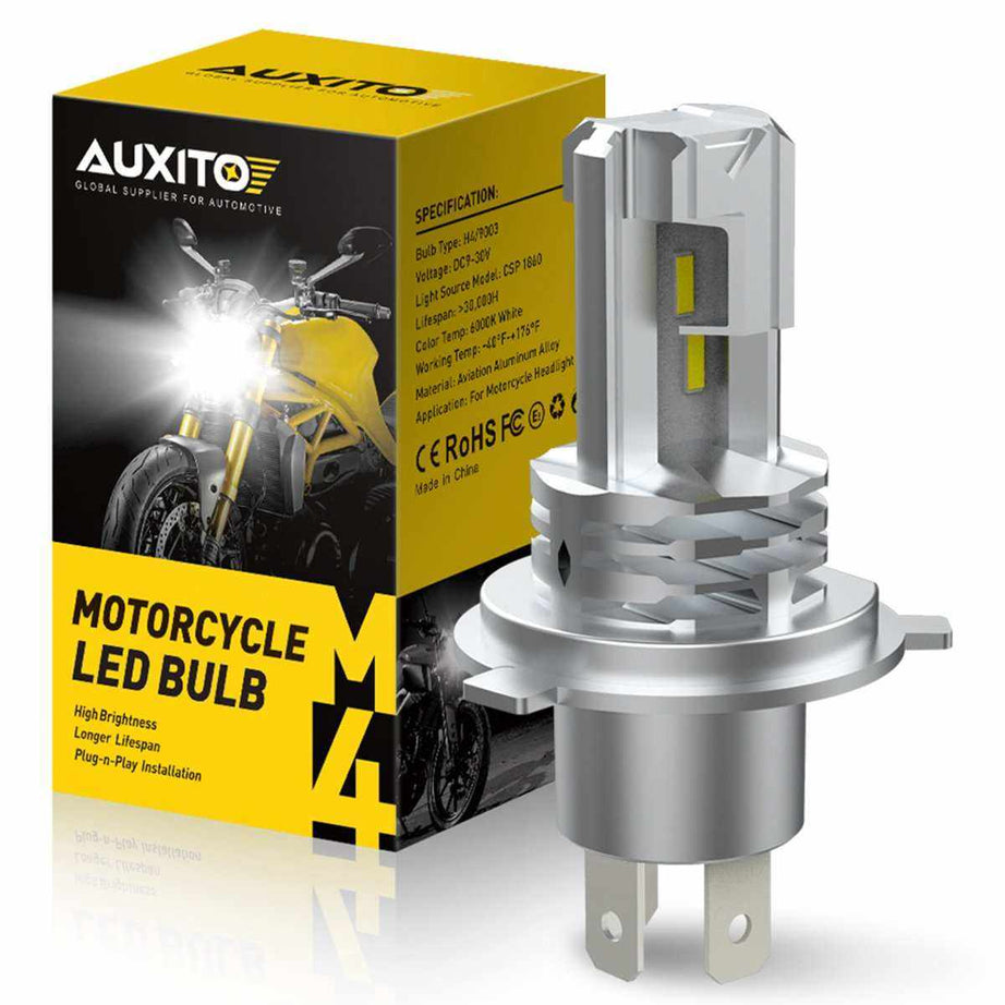 H4 Led Motorcycle Headlight, 9003 HB2 LED Light 6000K White for High and Low Hi/Lo Beam 1860 CSP LED Chips - SAFE DRIVES