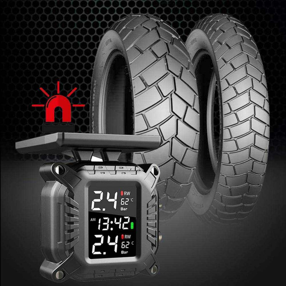 Motorcycle Tire Pressure Monitoring System Wireless , for Motorcycle with 2 External Sensors - SAFE DRIVES