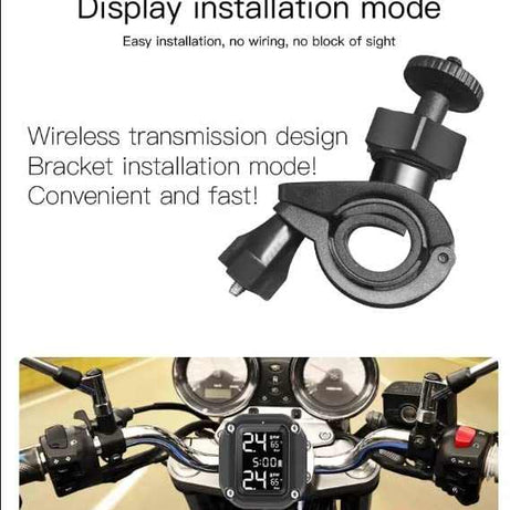 Motorcycle Tire Pressure Monitoring System Wireless , for Motorcycle with 2 External Sensors - SAFE DRIVES