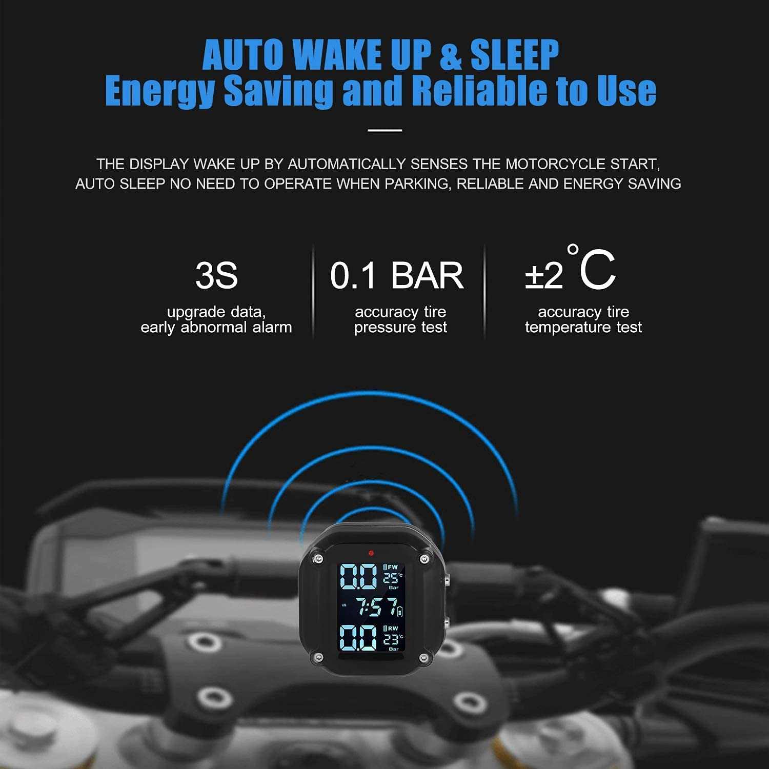 Motorcycle Tire Pressure Monitoring System Wireless , for Motorcycle with 2 External Sensors - SAFE DRIVES