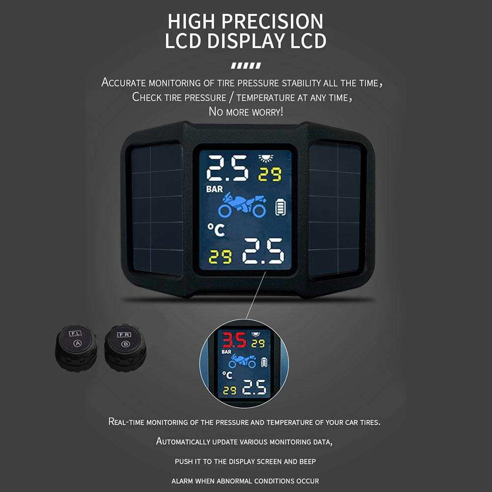 Motorcycle tpms Tire Pressure Monitoring System Solar Power with 2 External Sensor - SAFE DRIVES