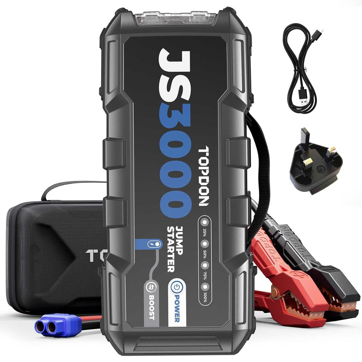 Portable Jump Starter for 9L Engines - TOPDON JS3000 3000A Power 24000 mAh - SAFE DRIVES