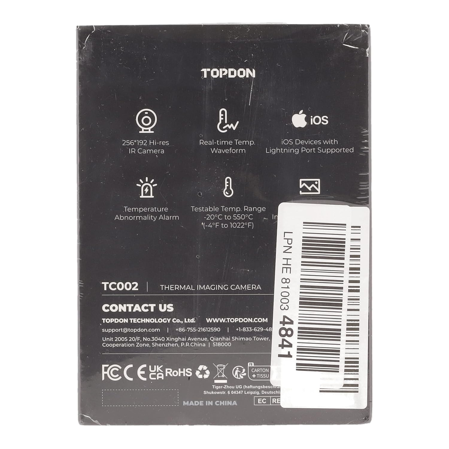 TOPDON TC002 Thermal Imaging Camera For iOS - 256x192px IR Resolution, -20°C to +550°C Temp Range - SAFE DRIVES-