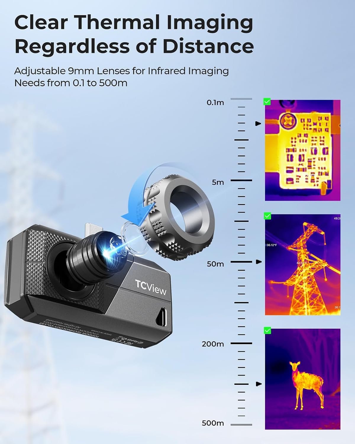 TOPDON TS001 Thermal Imaging Camera for Android - 9mm Lens, 500M Range, 256x192 IR Resolution - SAFE DRIVES-