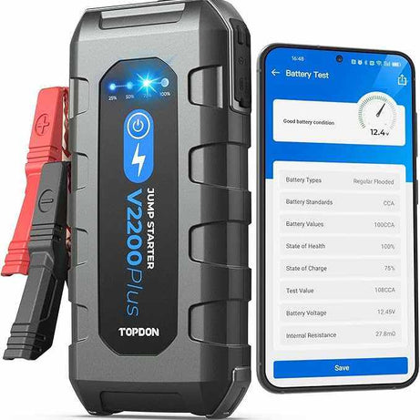 TOPDON V2200 Plus 12v Car Jump Starter and 16000MAH Battery Tester 2 - in - 1 2000A Battery - SAFE DRIVES
