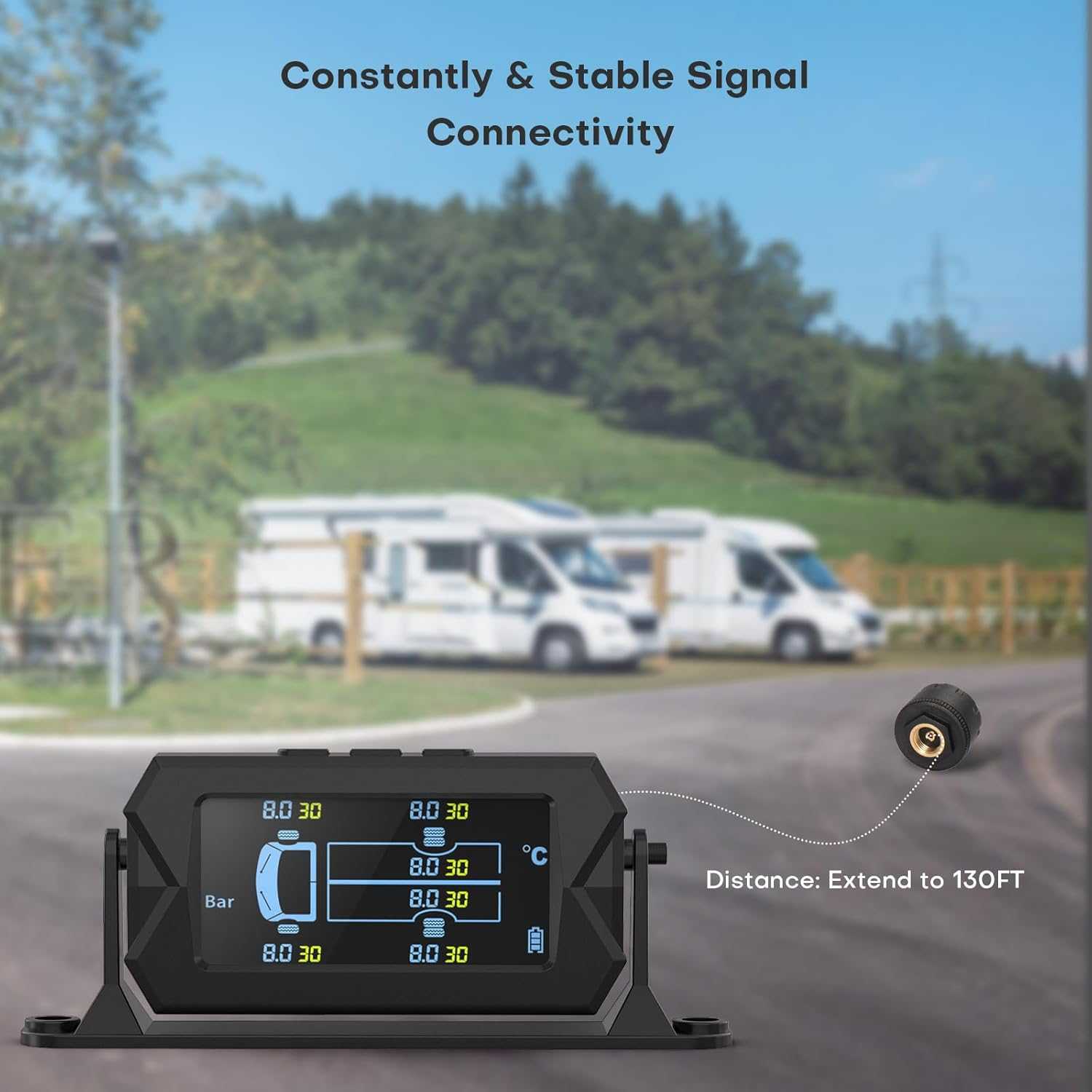 TRUCK EXTERNAL Tire Pressure Monitoring System, for RV Travel Trailer Truck Fifth Wheel - 6 SENSOR - SAFE DRIVES