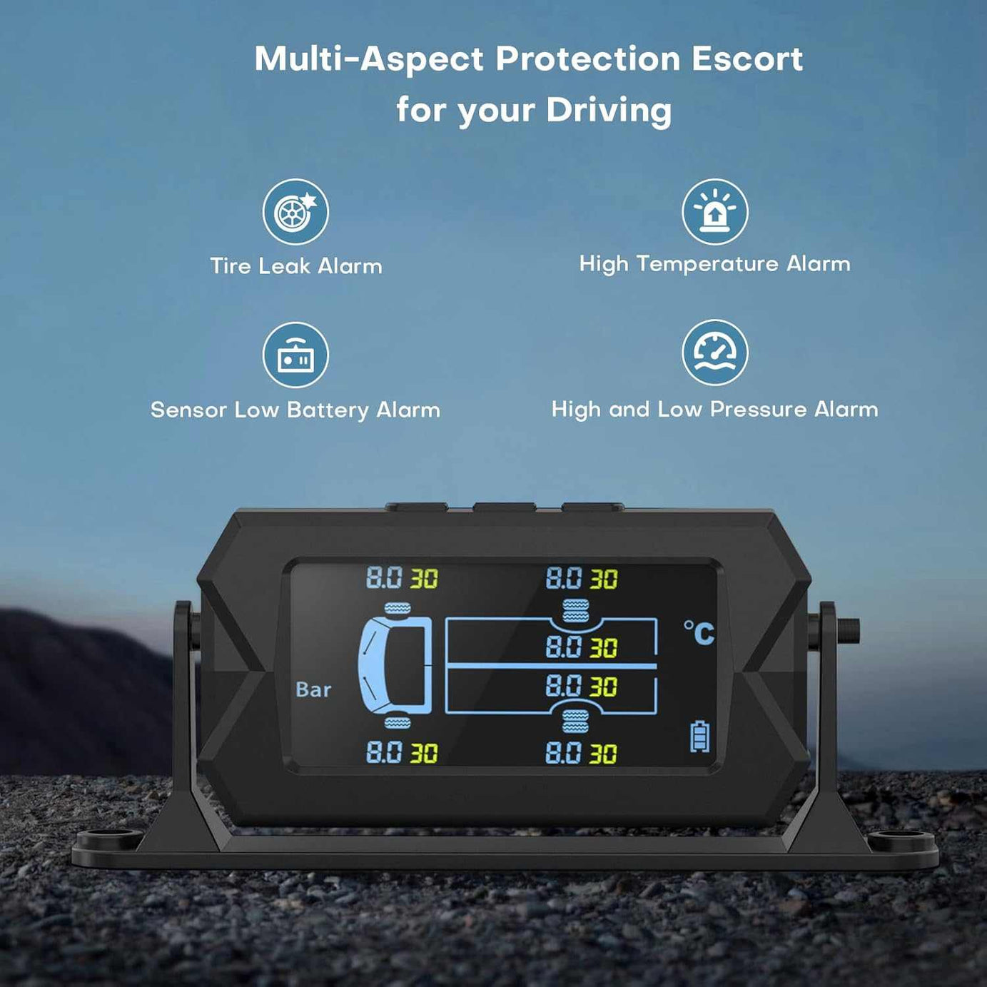 TRUCK EXTERNAL Tire Pressure Monitoring System, for RV Travel Trailer Truck Fifth Wheel - 6 SENSOR - SAFE DRIVES