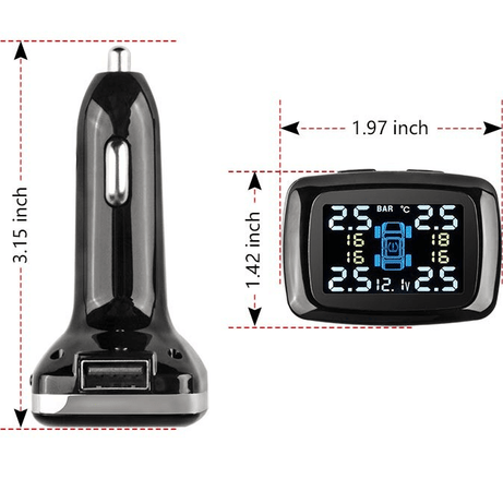 Tyre pressure monitoring system with USB Charging Port Wireless Cigarette Plug Charger Car - SAFE DRIVES