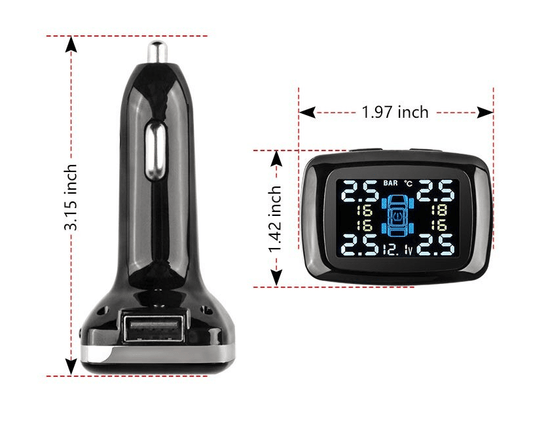Tyre pressure monitoring system with USB Charging Port Wireless Cigarette Plug Charger Car - SAFE DRIVES