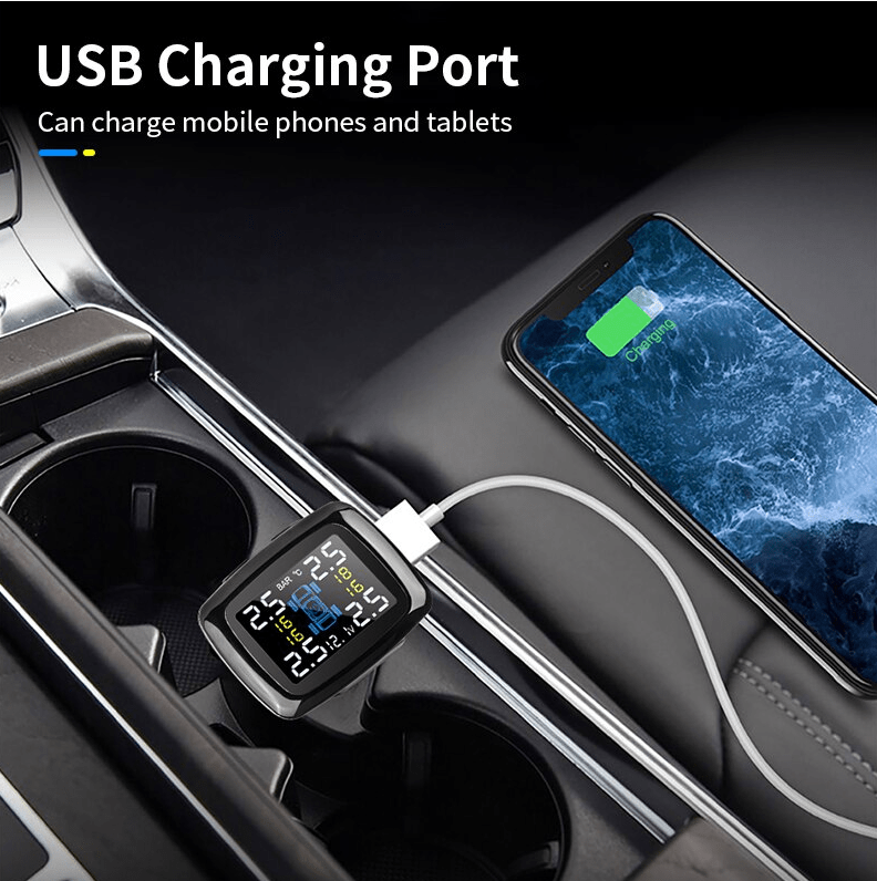 Tyre pressure monitoring system with USB Charging Port Wireless Cigarette Plug Charger Car - SAFE DRIVES