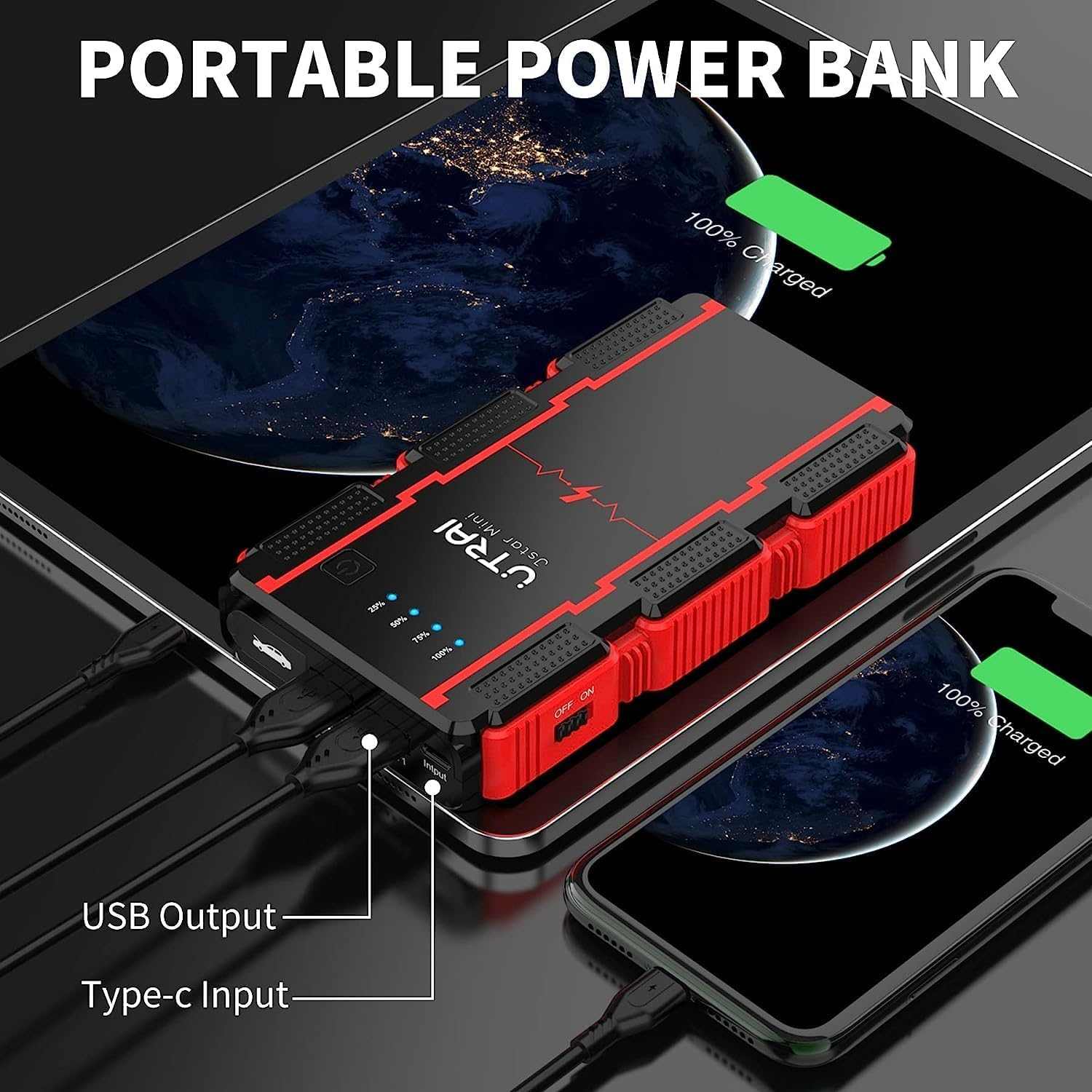 UTRAI JS - Mini Portable Car Jump Starter Pack, 1000A Peak 13000mAh - SAFE DRIVES